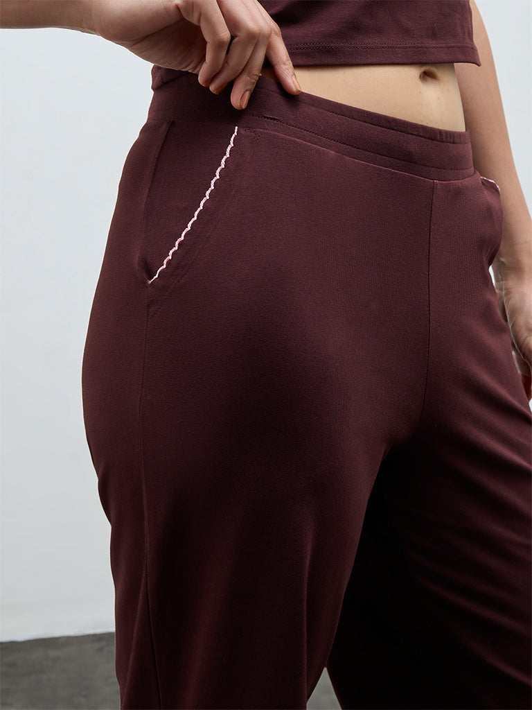 Superstar Brown High-Rise Cotton-Blend Pants