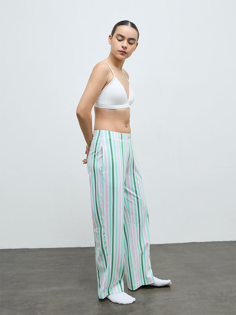 Superstar Green Striped Cotton-Blend High-Rise Pants