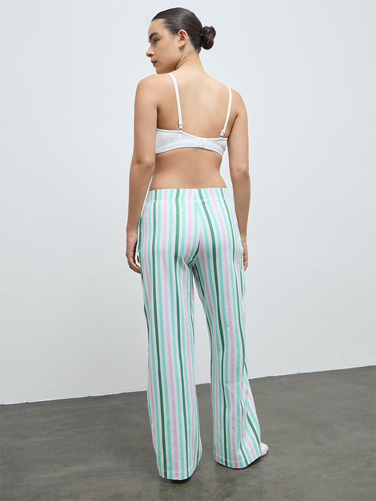 Superstar Green Striped Cotton-Blend High-Rise Pants