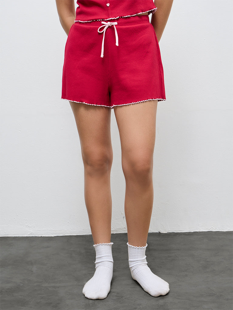 Superstar Red Ribbed High-Rise Cotton-Blend Shorts
