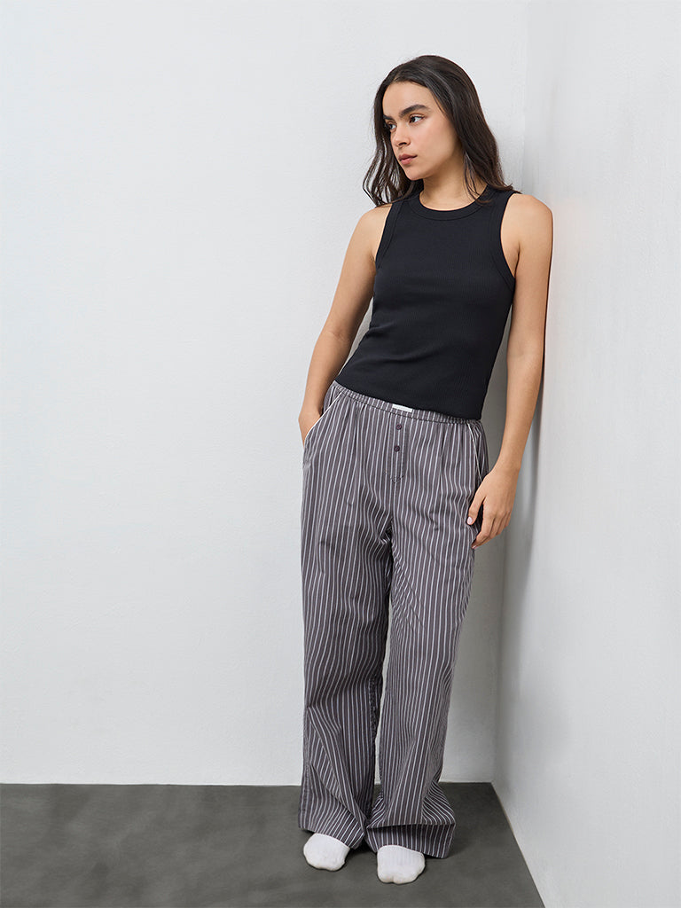 Superstar Black Ribbed Cotton-Blend Tank Top