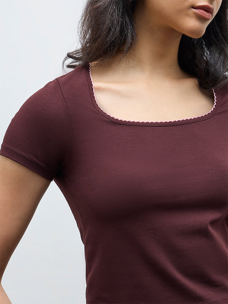 Superstar Brown Solid Cotton-Blend Top