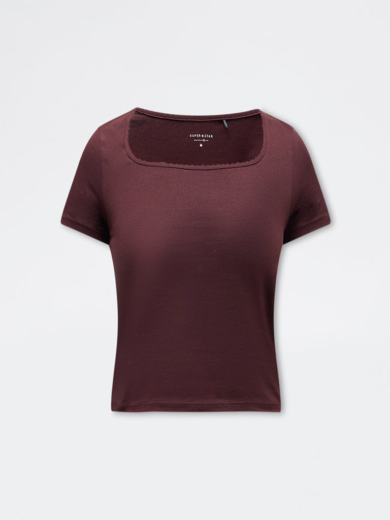 Superstar Brown Solid Cotton-Blend Top