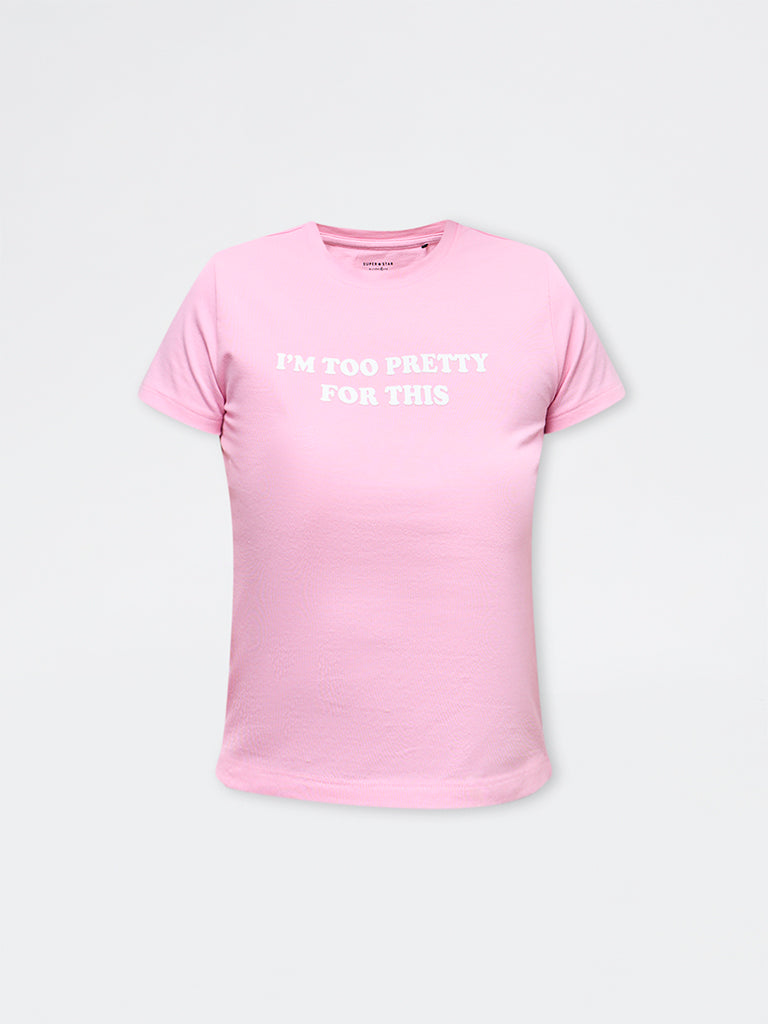 Superstar Pink Text Printed Cotton-Blend T-Shirt