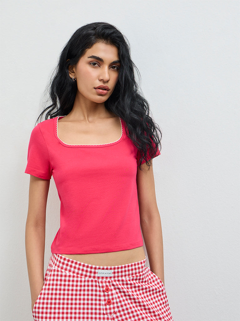Superstar Pink Solid Cotton-Blend Top