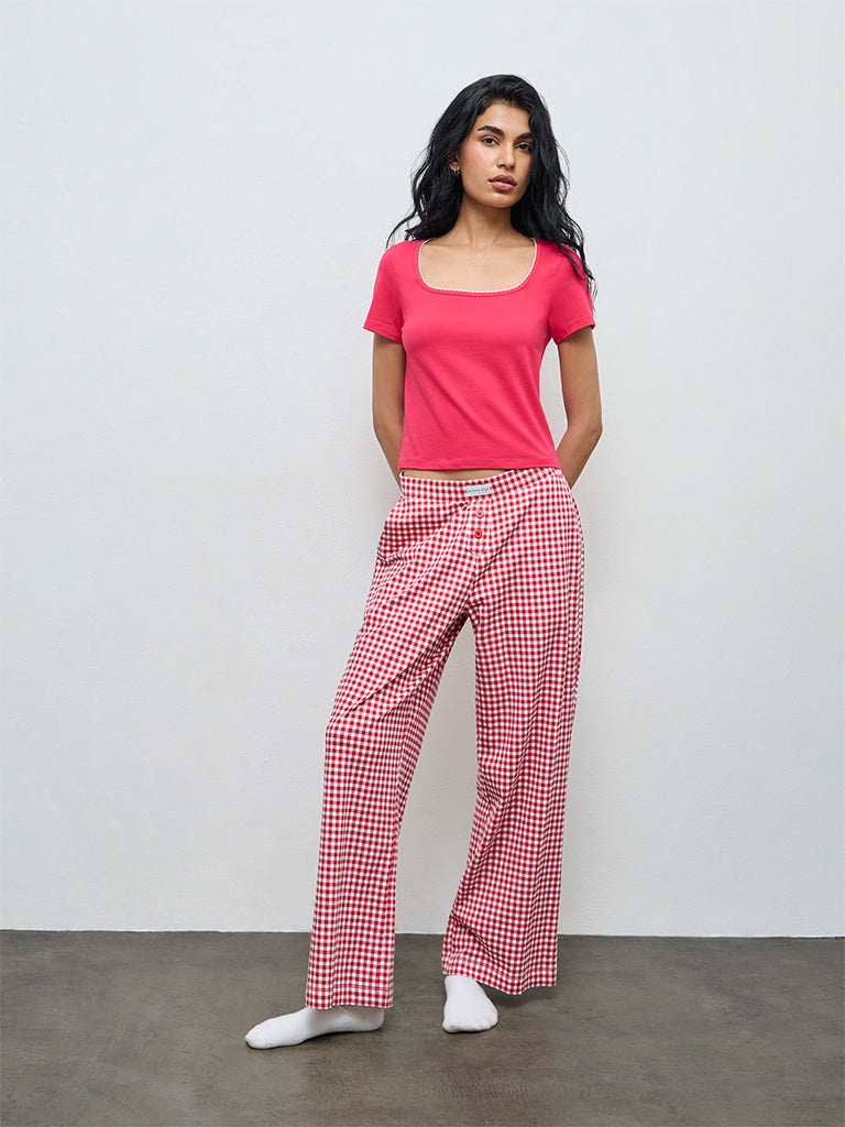 Superstar Pink Solid Cotton-Blend Top