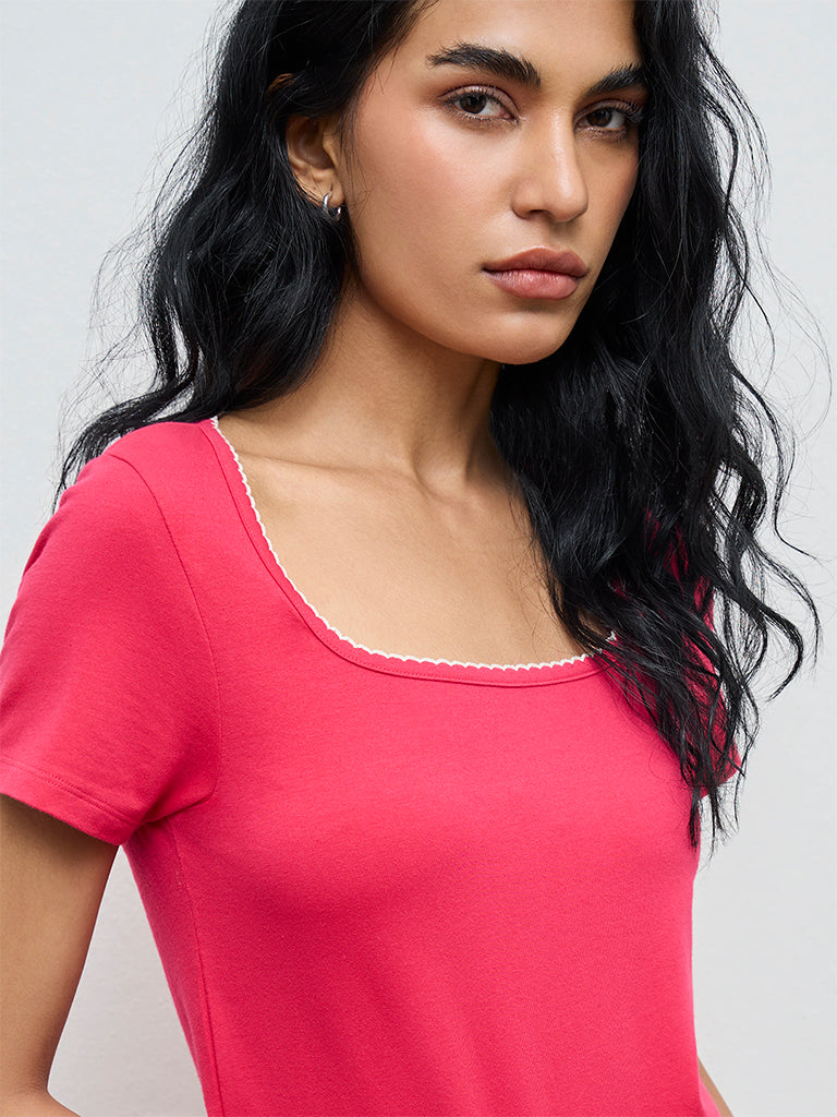 Superstar Pink Solid Cotton-Blend Top