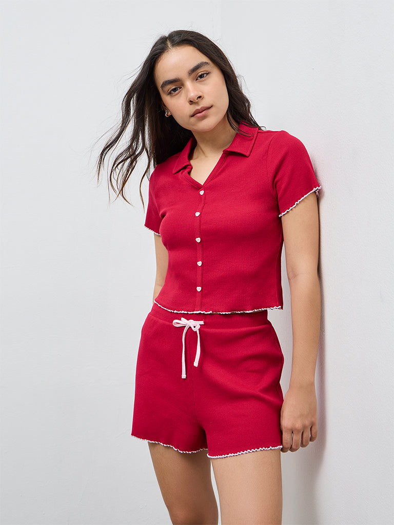 Superstar Red Ribbed Cotton-Blend Shirt