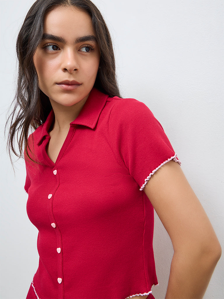 Superstar Red Ribbed Cotton-Blend Shirt