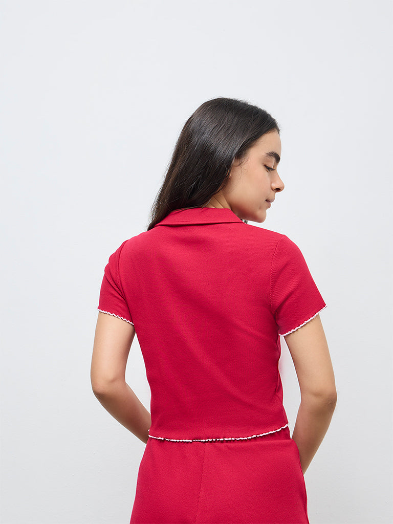 Superstar Red Ribbed Cotton-Blend Shirt