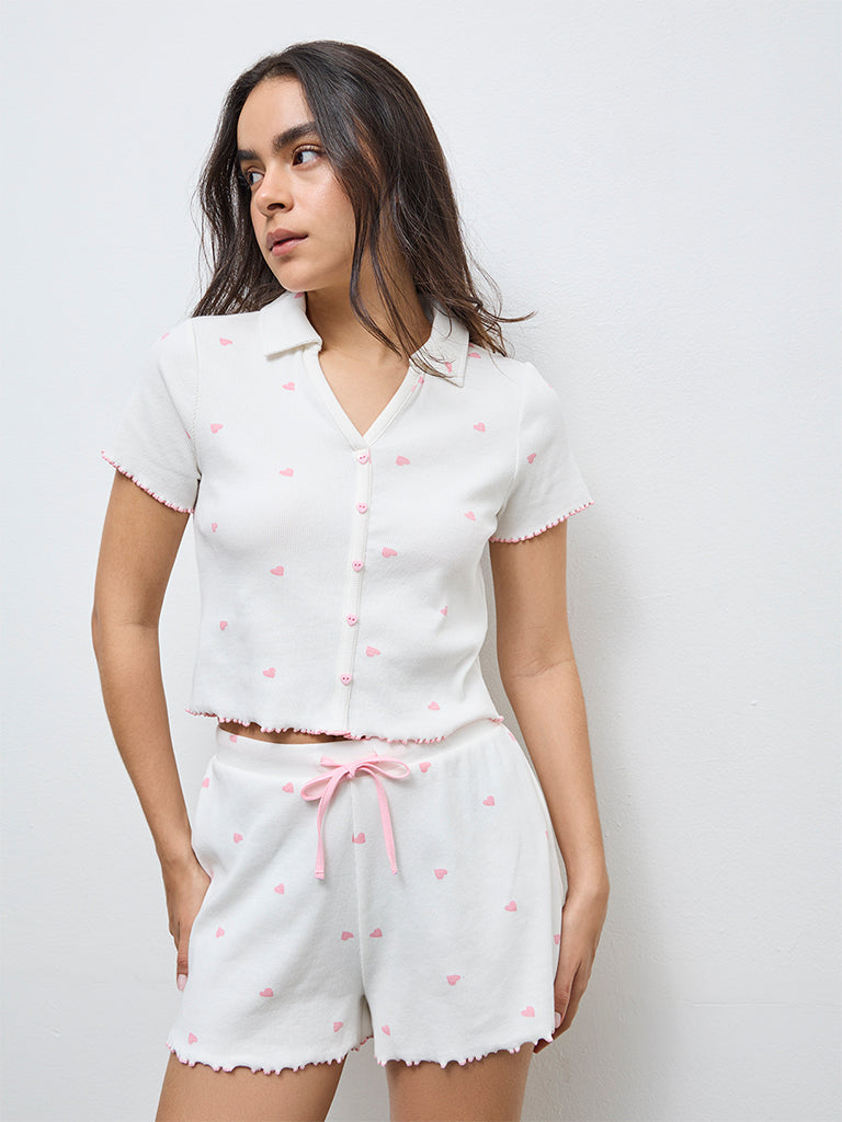 Superstar White Heart Printed Cotton-Blend Shirt