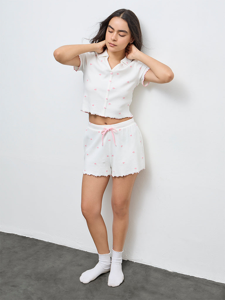 Superstar White Heart Printed Cotton-Blend Shirt