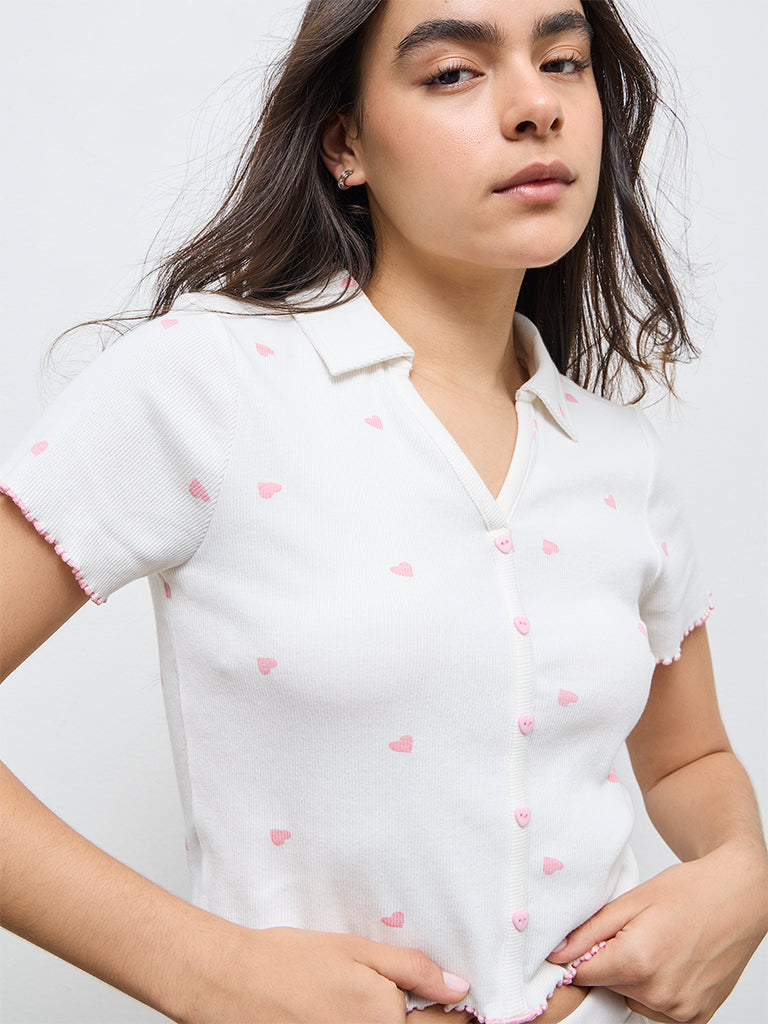 Superstar White Heart Printed Cotton-Blend Shirt