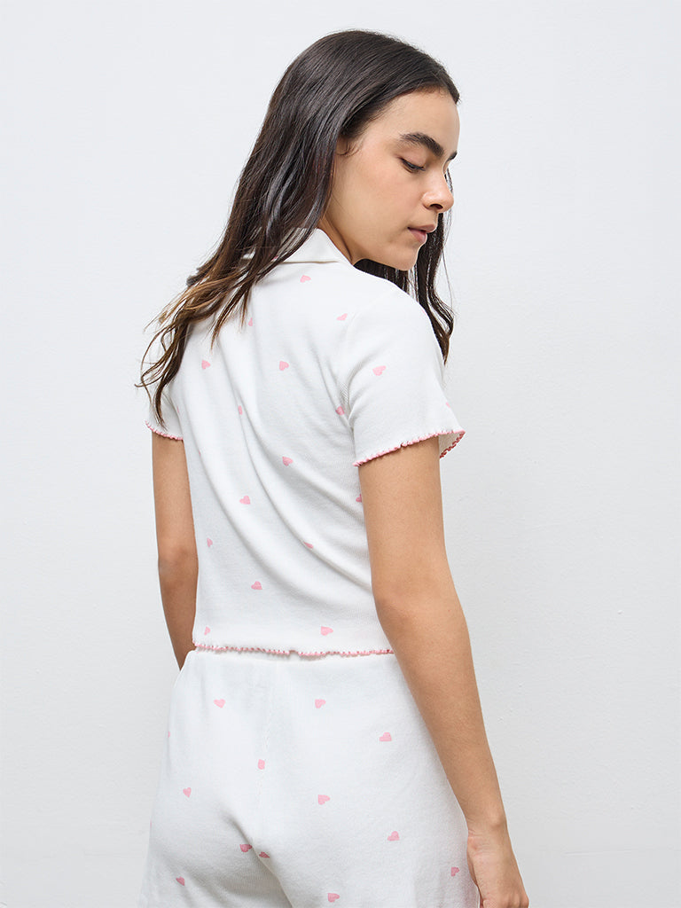 Superstar White Heart Printed Cotton-Blend Shirt