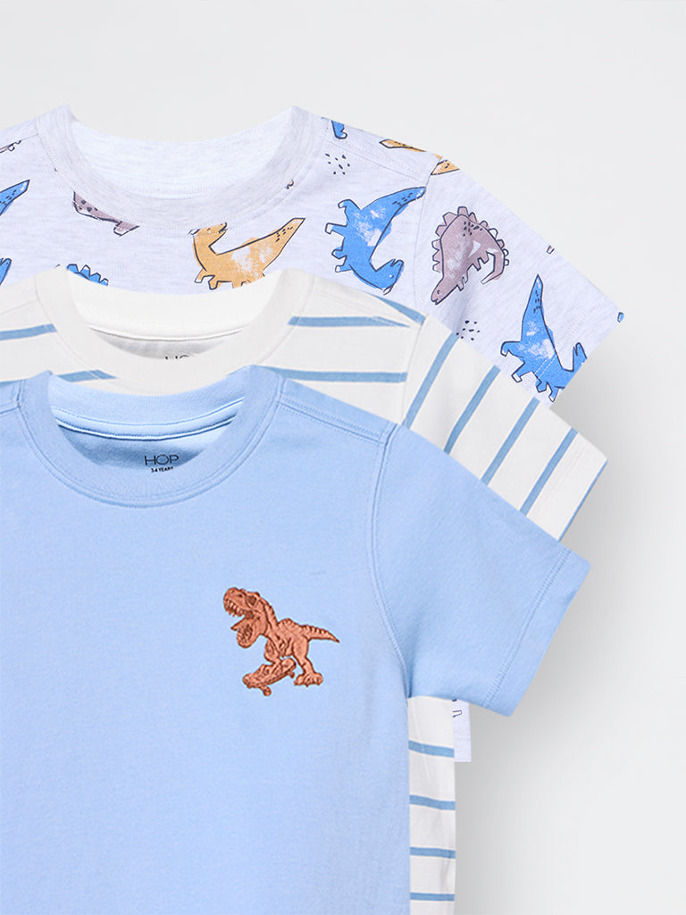 3-Pack HOP Kids Boys Blue Printed Cotton-Blend T-Shirt - Exclusive