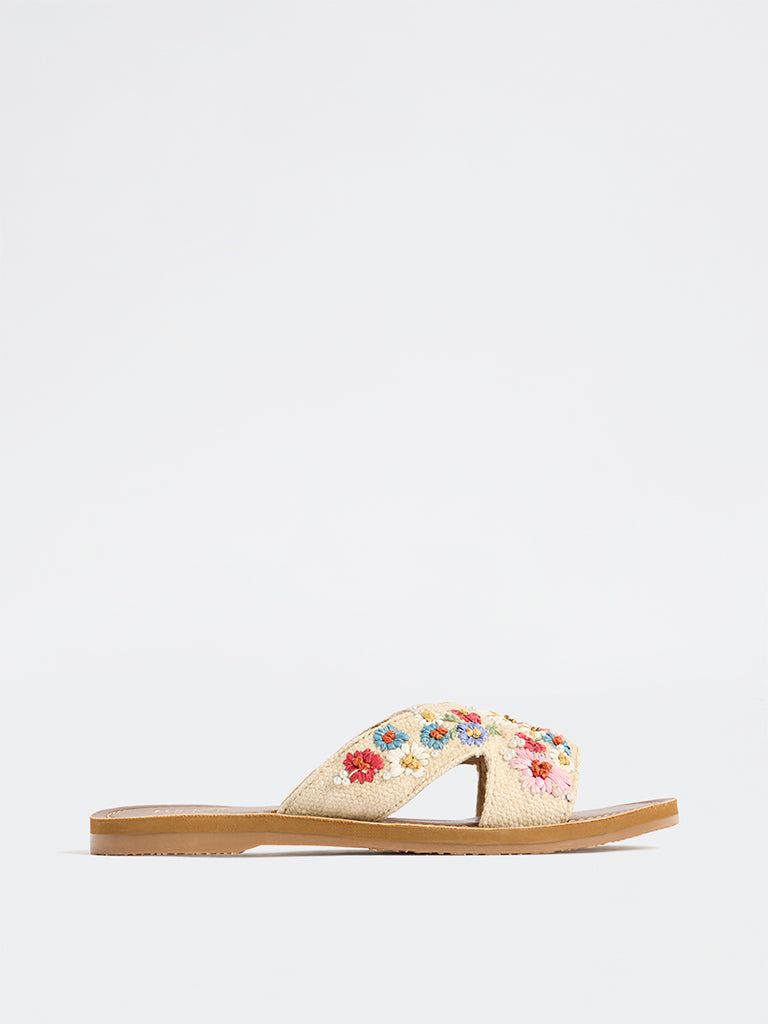 LUNA BLU Multicolour Floral Embroidered Slides