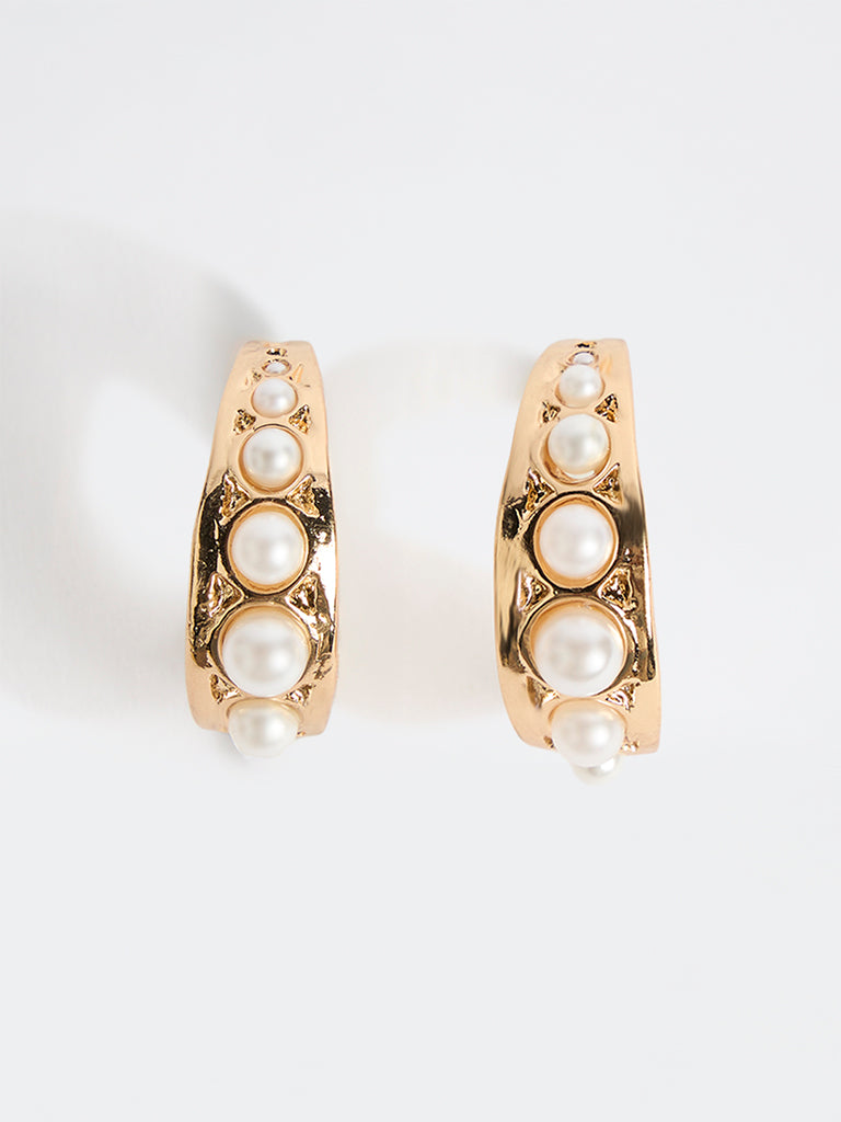 Westside Accessories Gold Pearl Hoop Earrings