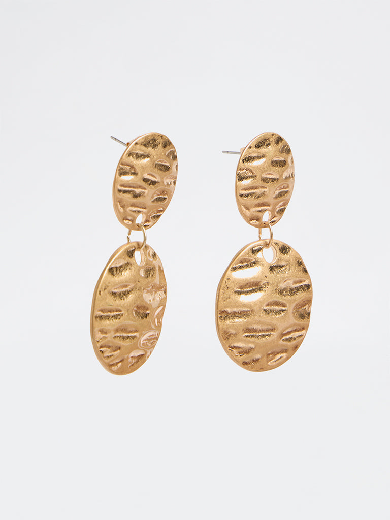 Westside Accessories Gold Hammered Coin Dangler Earrings