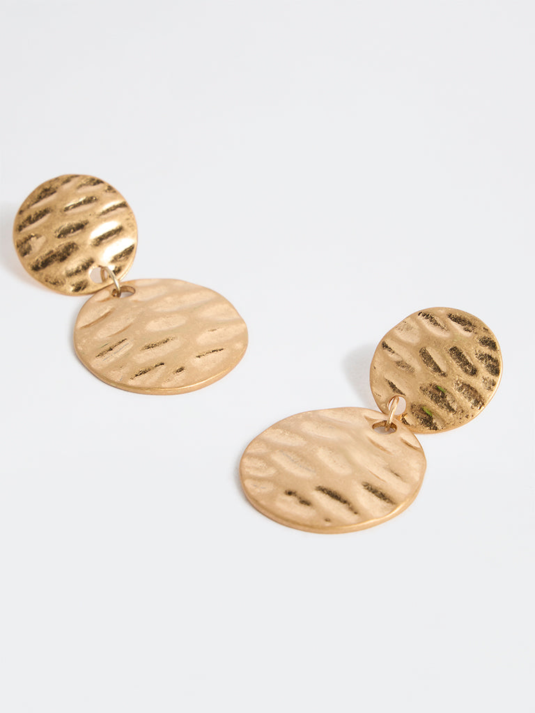 Westside Accessories Gold Hammered Coin Dangler Earrings