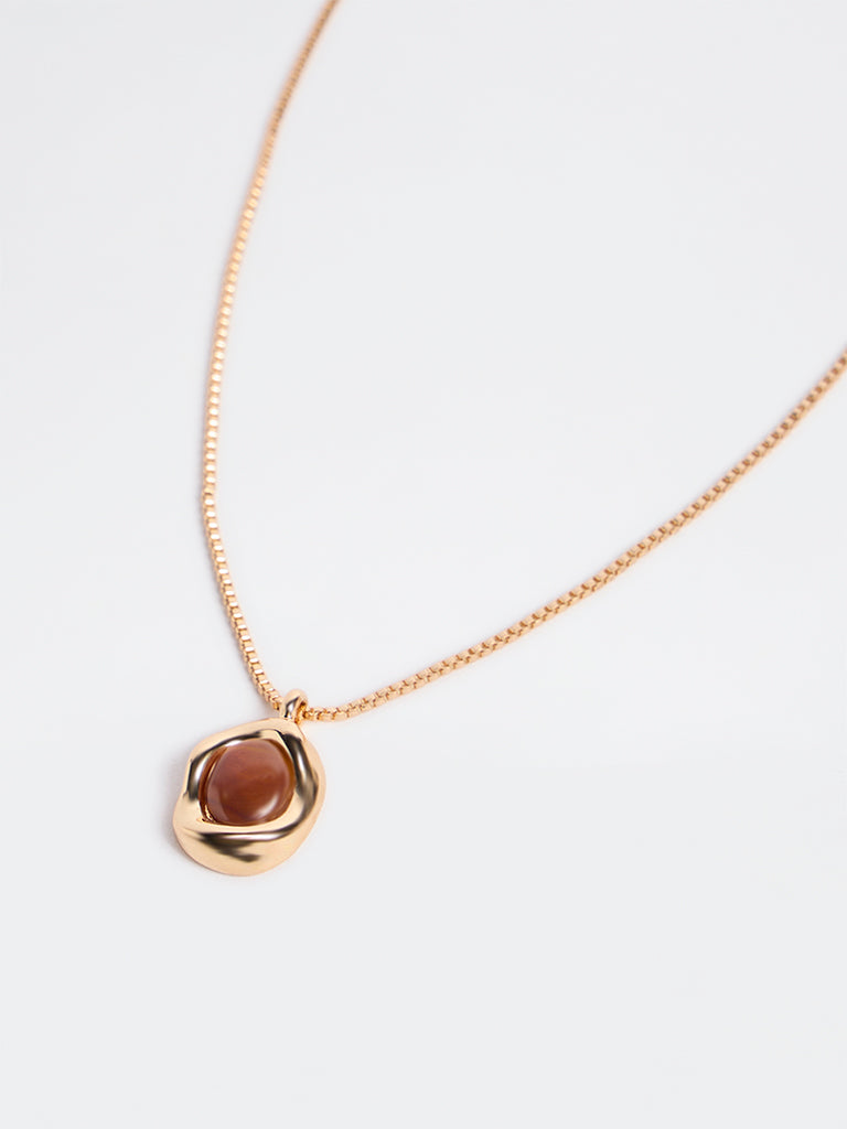 Westside Accessories Gold and Brown Resin Pendant Necklace