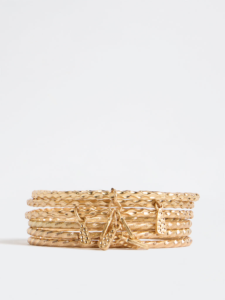 Westside Accessories Gold Textured Bangles - Pack of 6