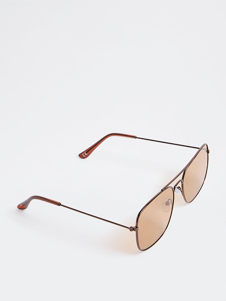 Westside Accessories Brown Aviator Square Sunglasses with Pouch