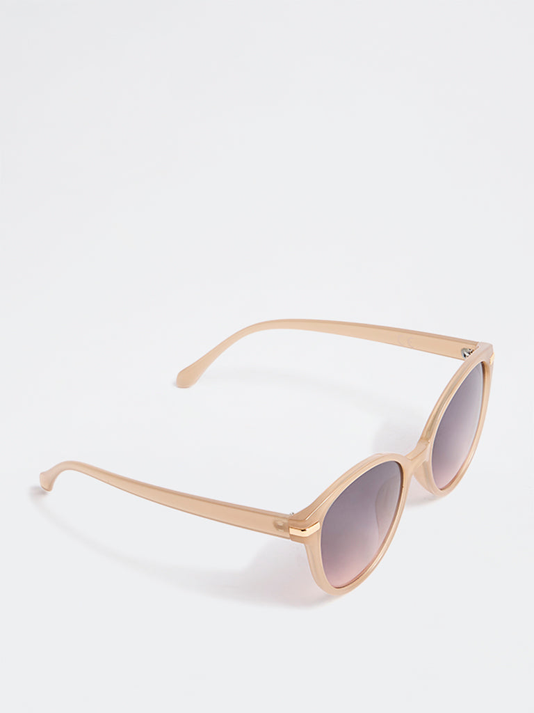 Westside Accessories Brown Acrylic Round Sunglasses with Pouch