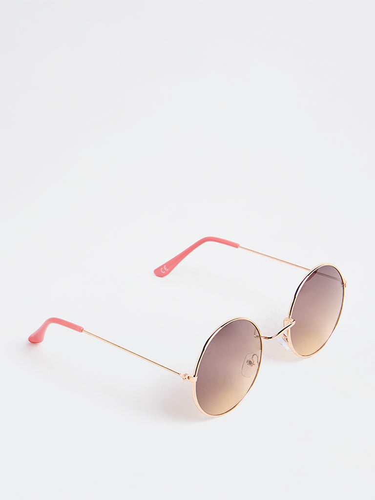 Westside Accessories Gold Round Sunglasses with Pouch