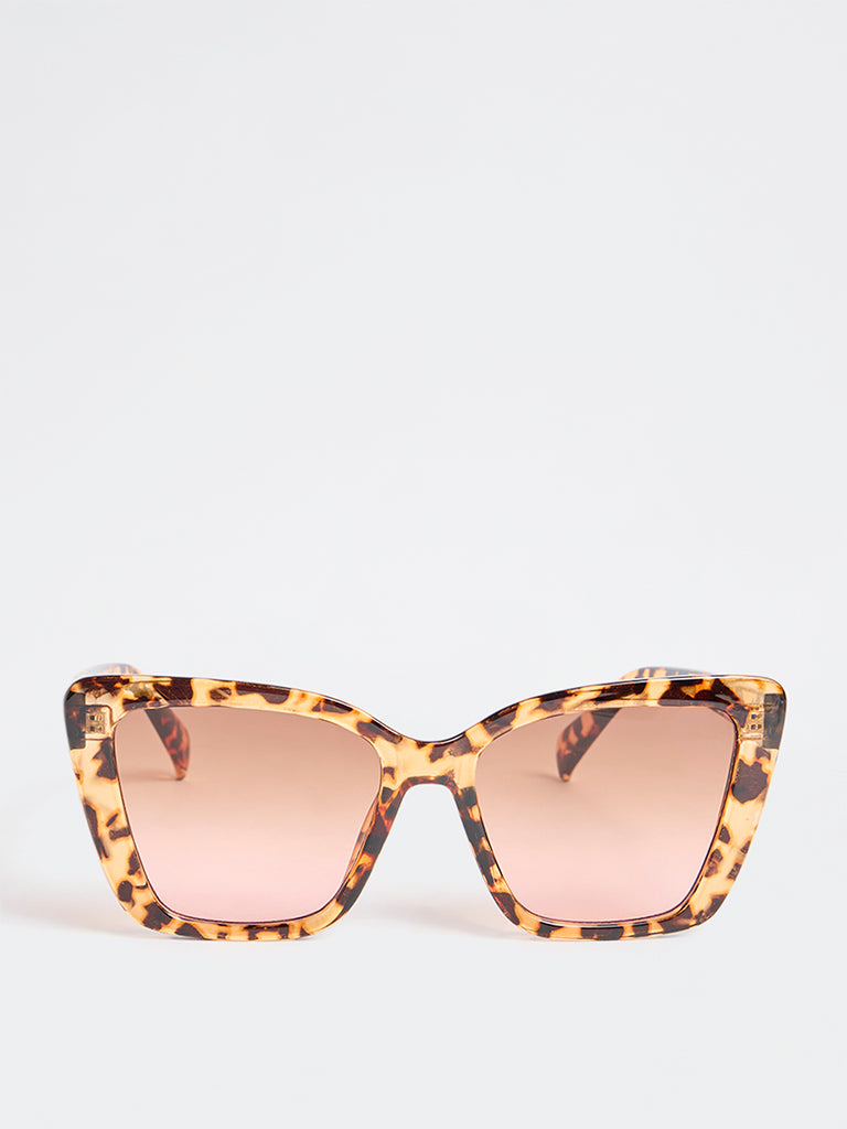 Westside Accessories Brown Turtle Design Oversized Sunglasses with Pouch