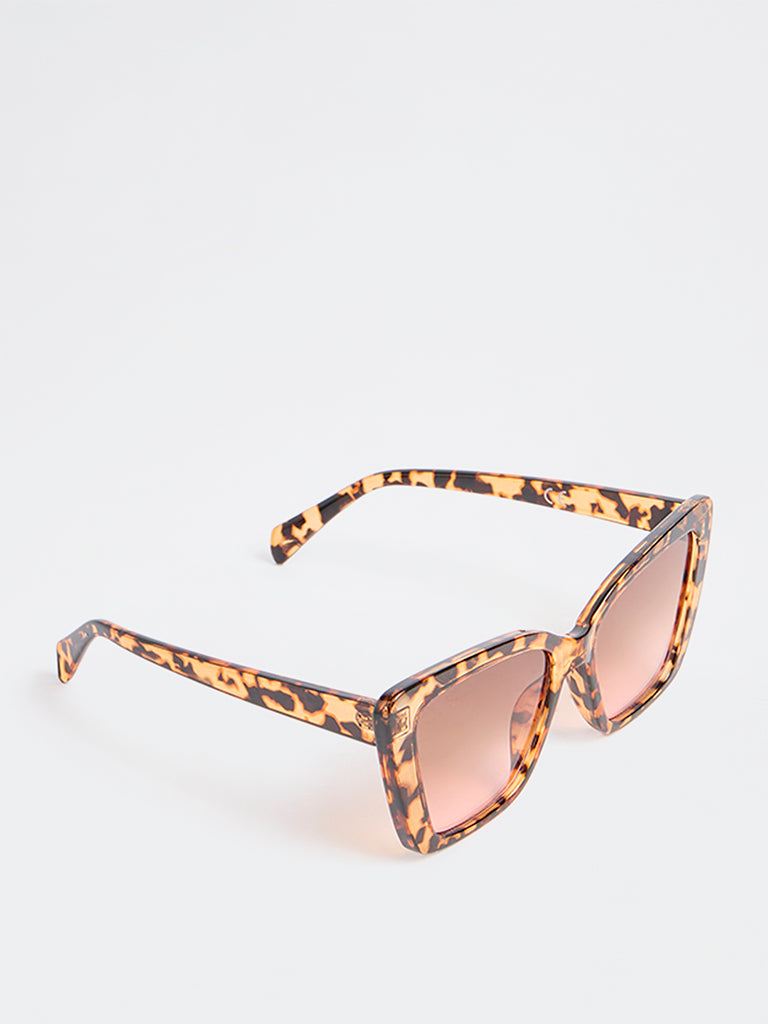 Westside Accessories Brown Turtle Design Oversized Sunglasses with Pouch