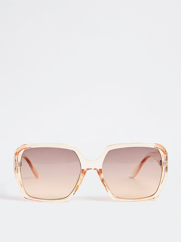 Westside Accessories Brown Transparent Rectangular Sunglasses with Pouch