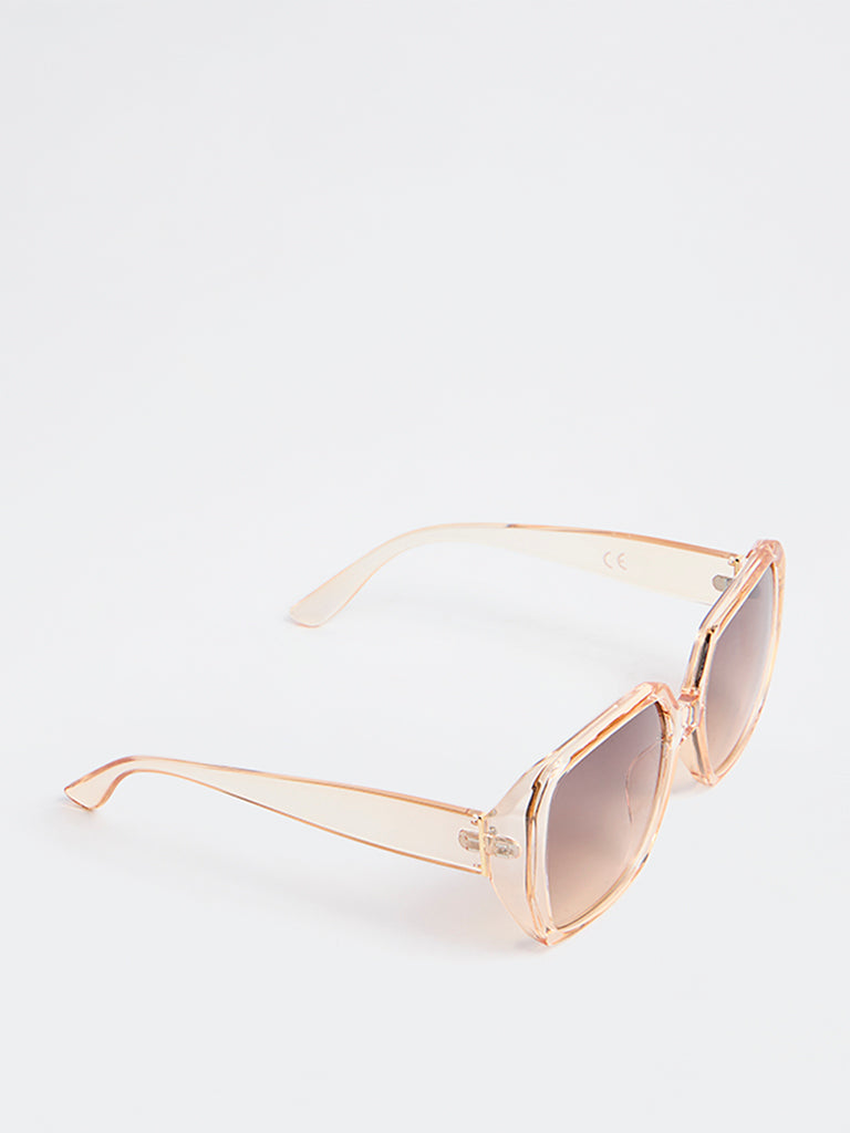 Westside Accessories Brown Transparent Rectangular Sunglasses with Pouch