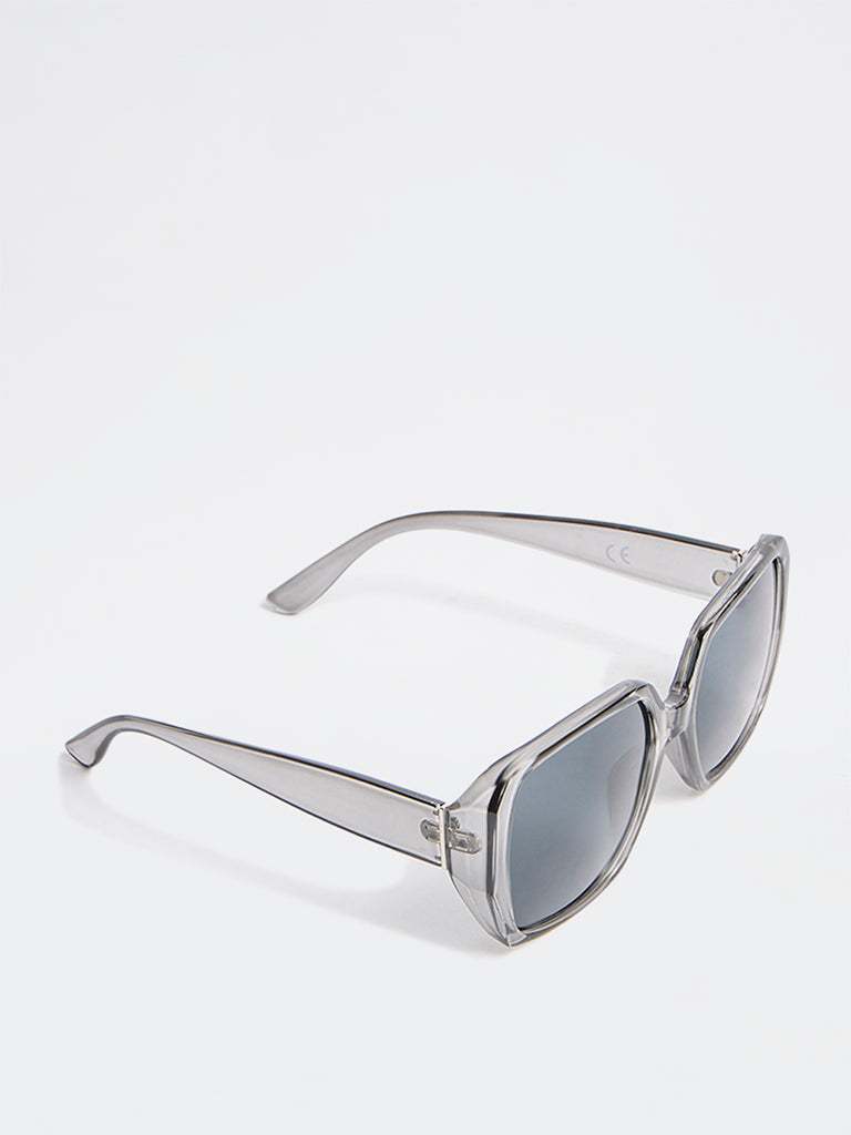 Westside Accessories Grey Transparent Rectangular Sunglasses with Pouch