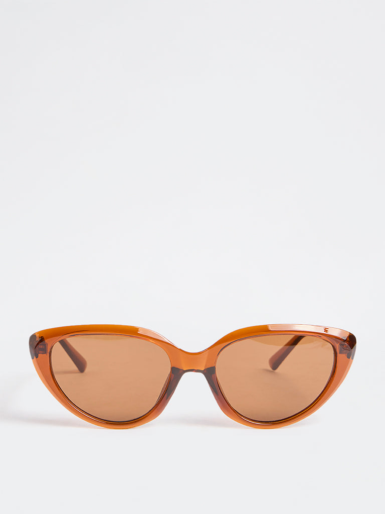 Westside Accessories Brown Acrylic Cat-Eye Sunglasses with Pouch