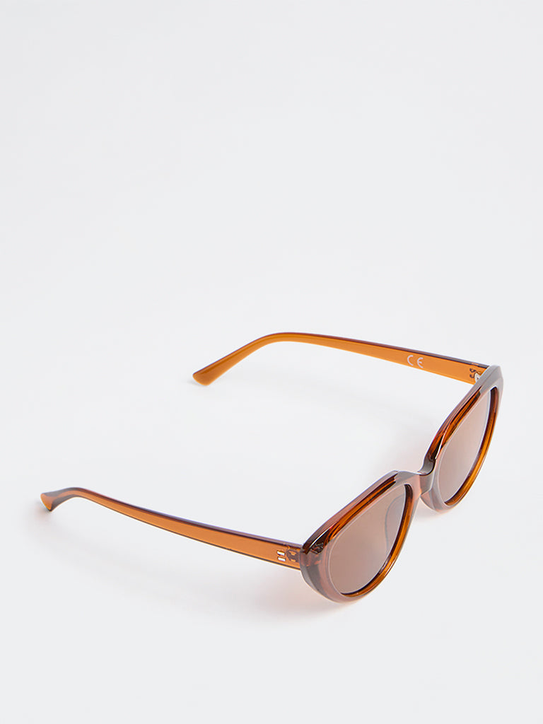 Westside Accessories Brown Acrylic Cat-Eye Sunglasses with Pouch
