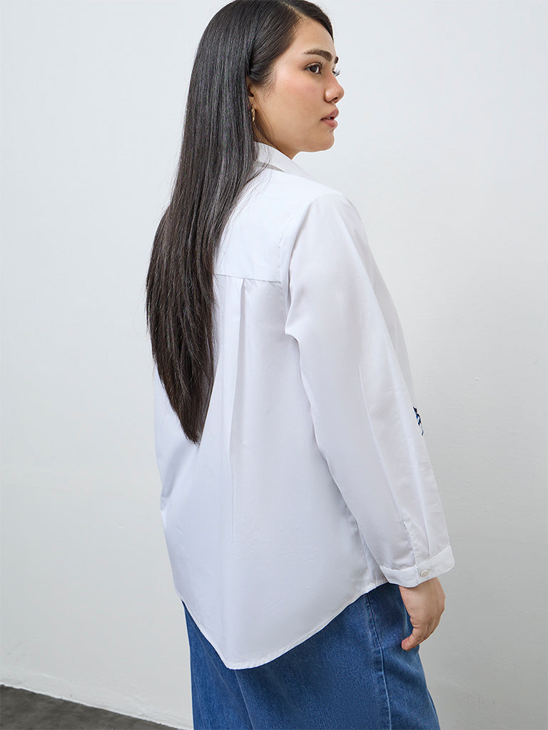 Gia White Floral Embroidered Cotton Shirt