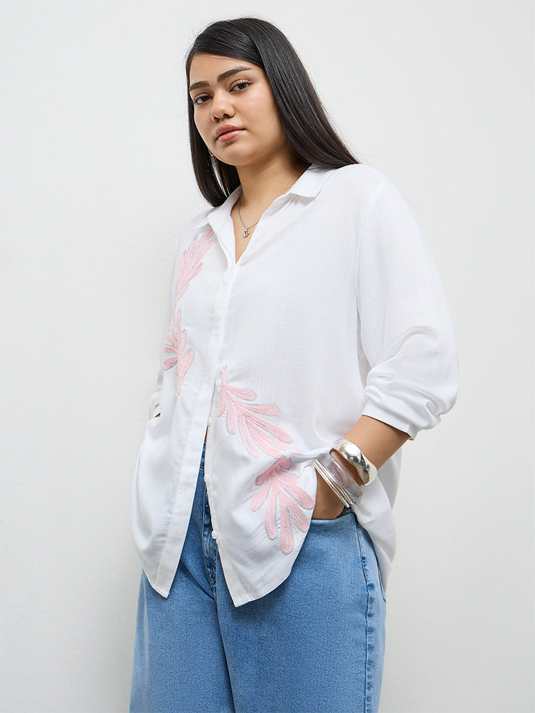 Gia White Botanical Embroidered Shirt