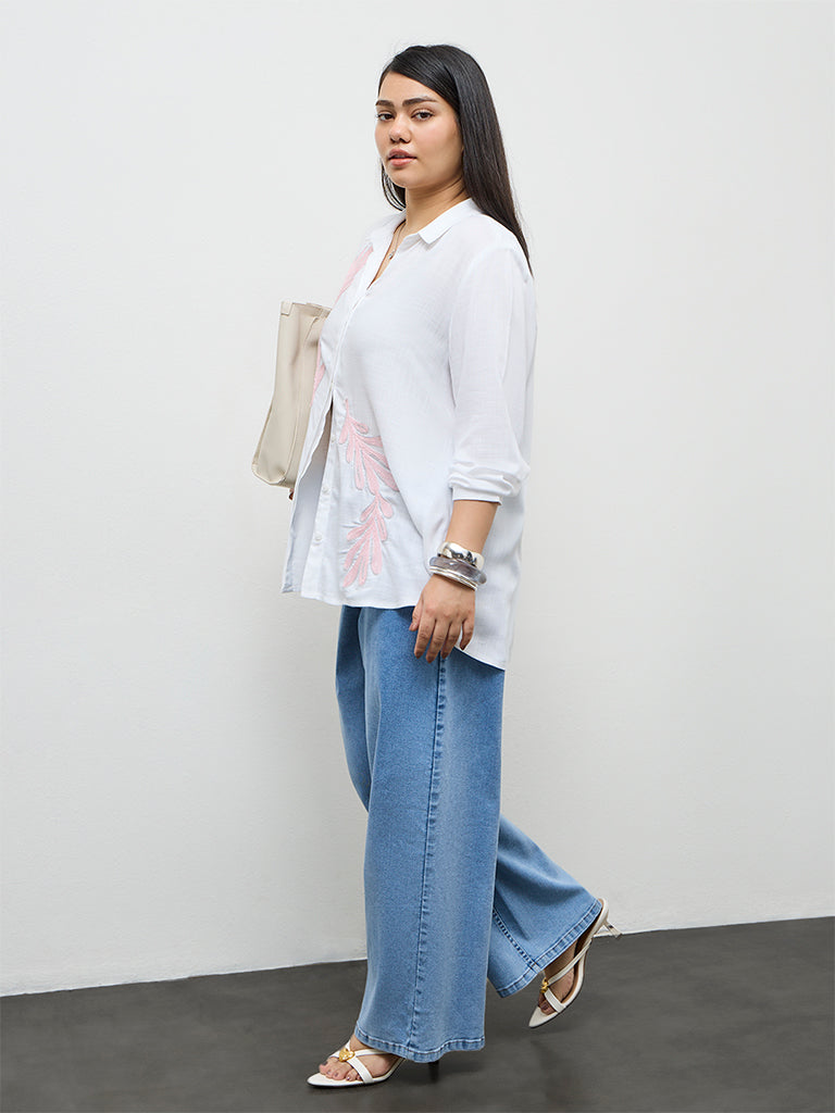 Gia White Botanical Embroidered Shirt