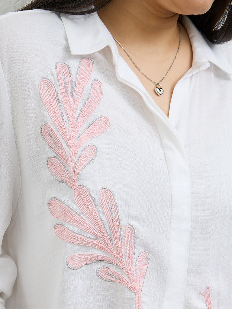 Gia White Botanical Embroidered Shirt