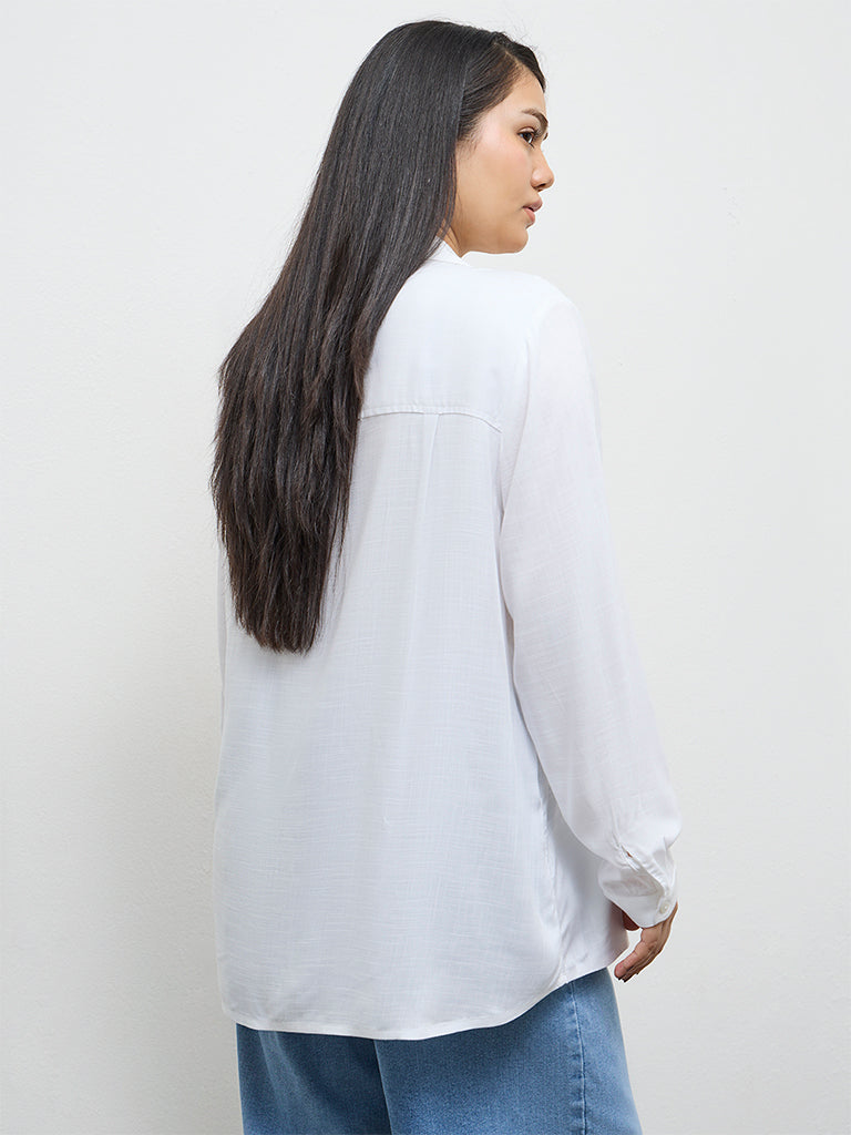 Gia White Botanical Embroidered Shirt