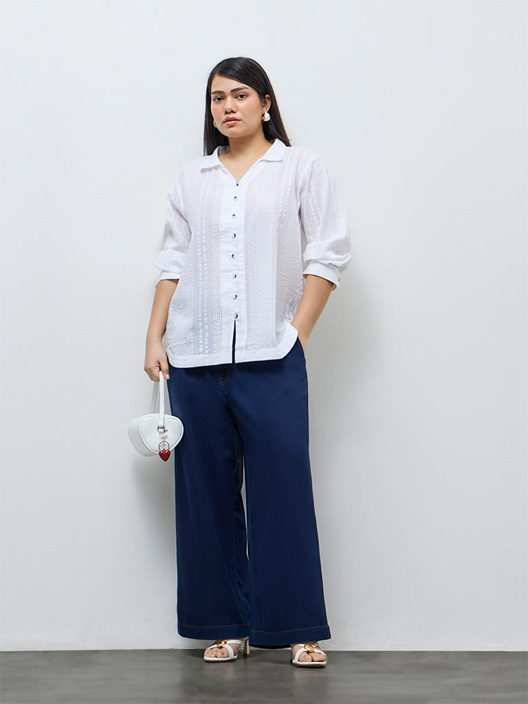 Gia White Seersucker Solid Cotton Blouse