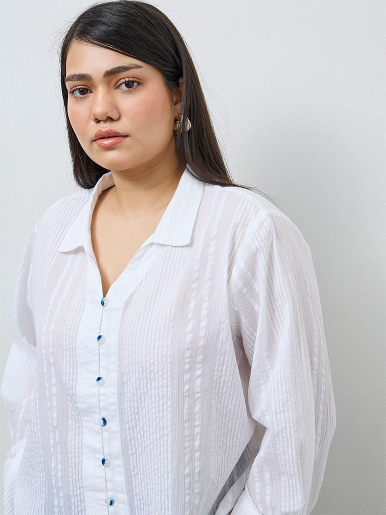 Gia White Seersucker Solid Cotton Blouse