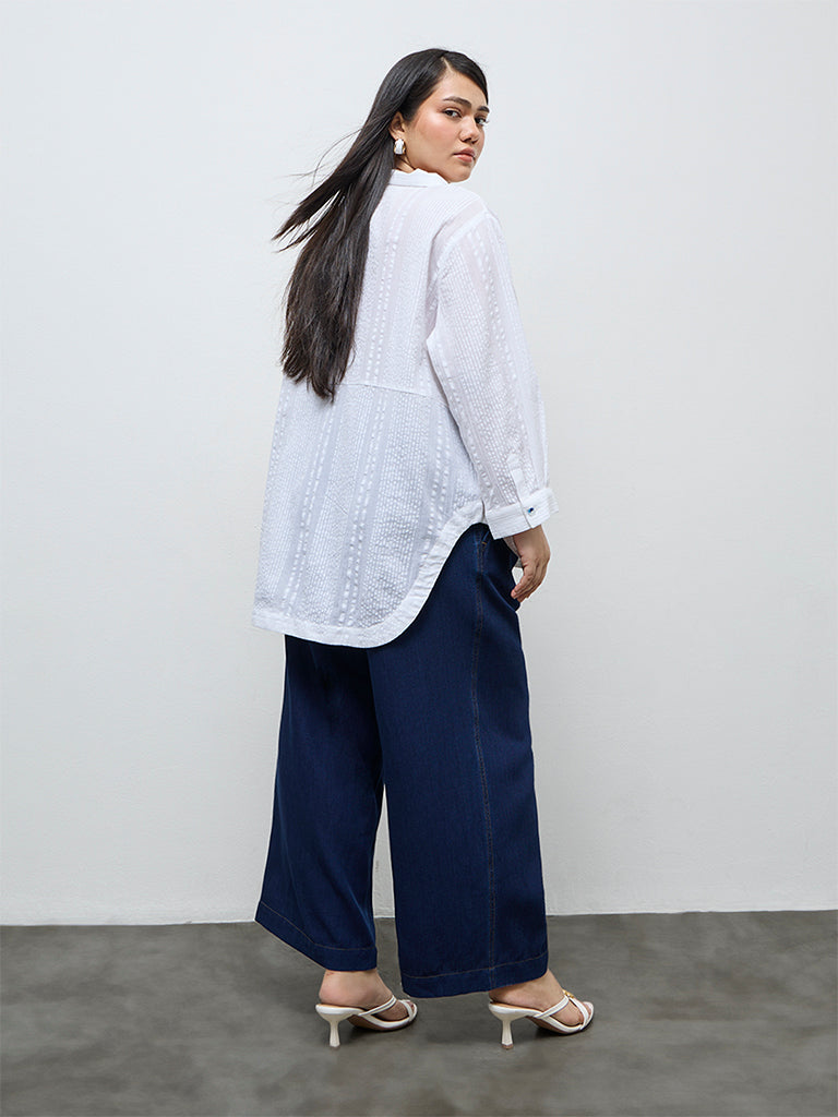 Gia White Seersucker Solid Cotton Blouse