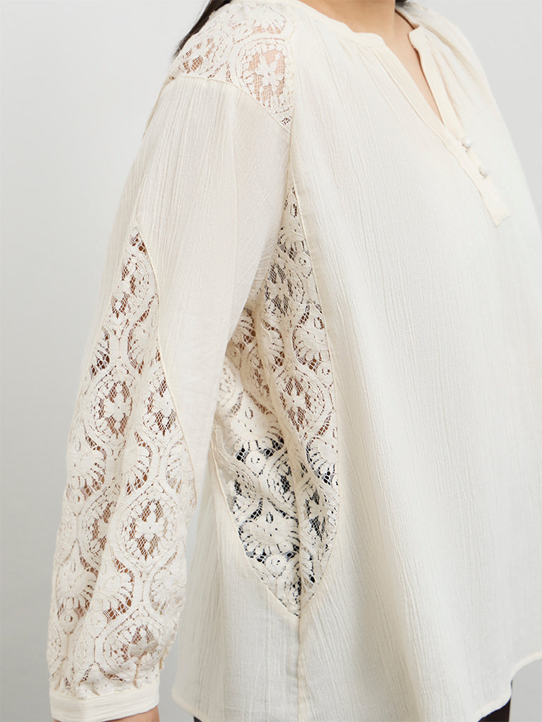 Gia Cream Lace Detailed Cotton Blouse