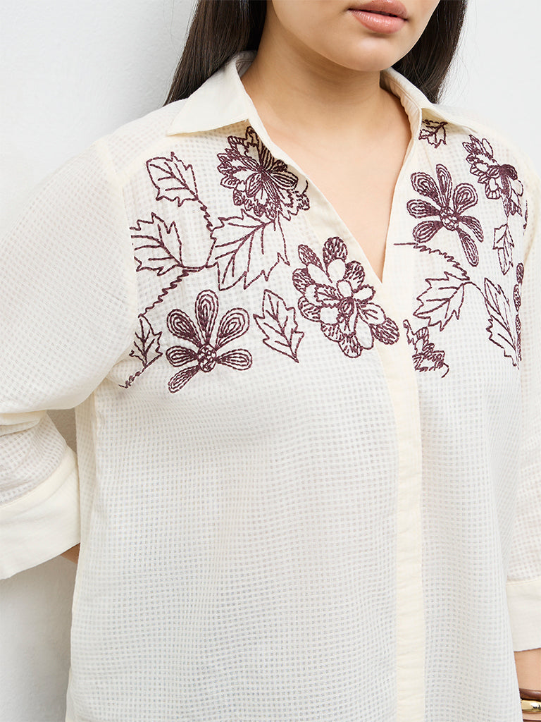 Gia Cream Floral Embroidered Cotton Shirt