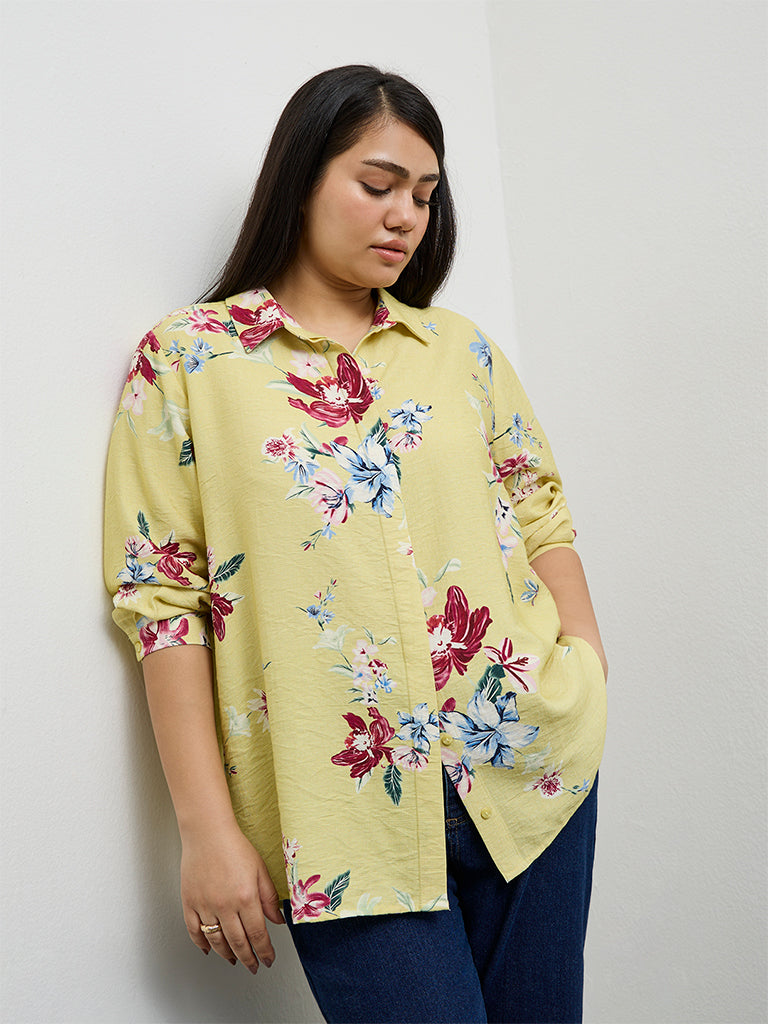 Gia Light Yellow Floral Printed Shirt