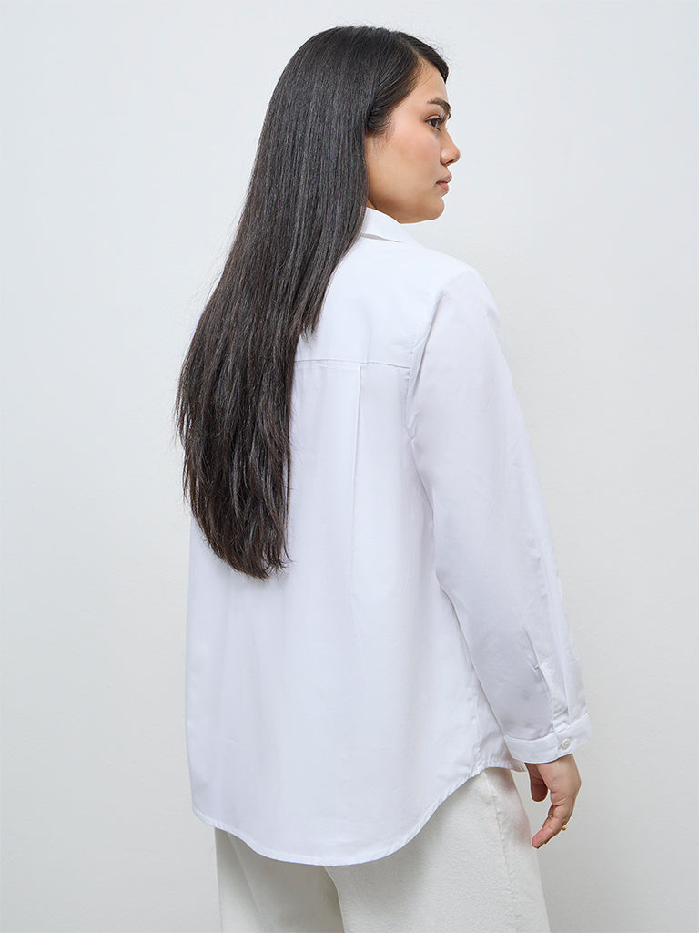 Gia White Floral Embellished Cotton Shirt