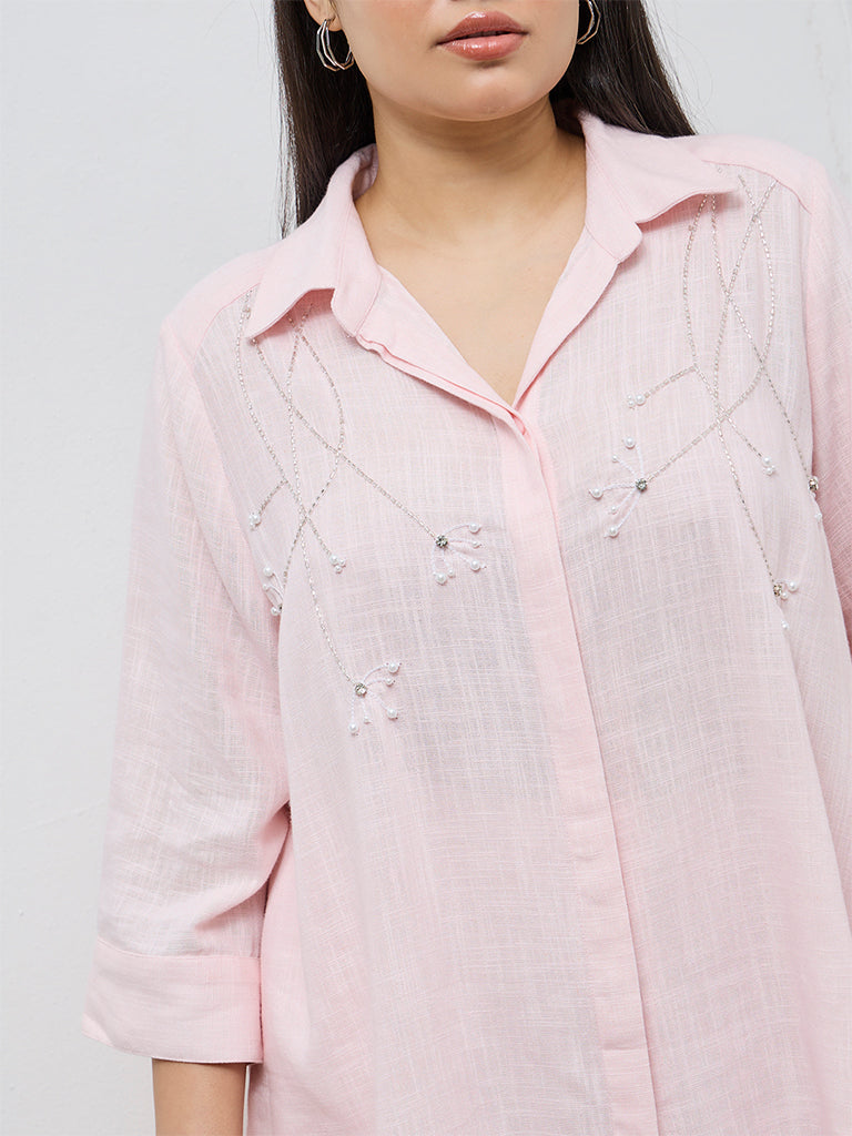 Buy Gia Light Pink Embellished Shirt from Westside