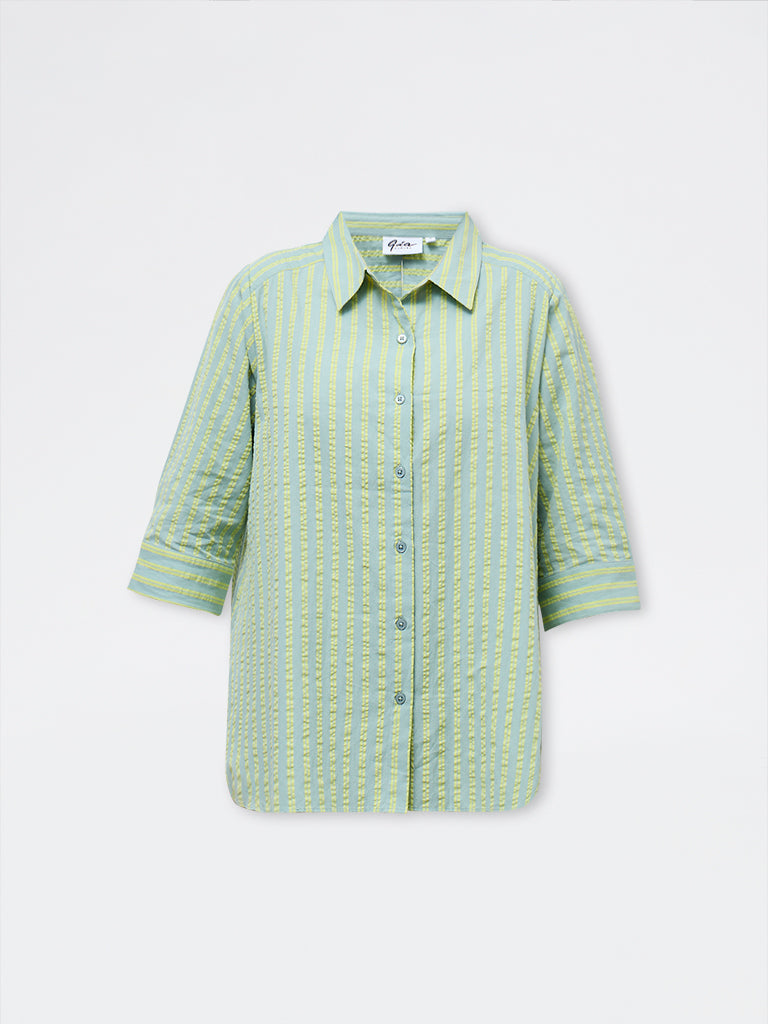 Gia Mint Seersucker Striped Cotton Shirt