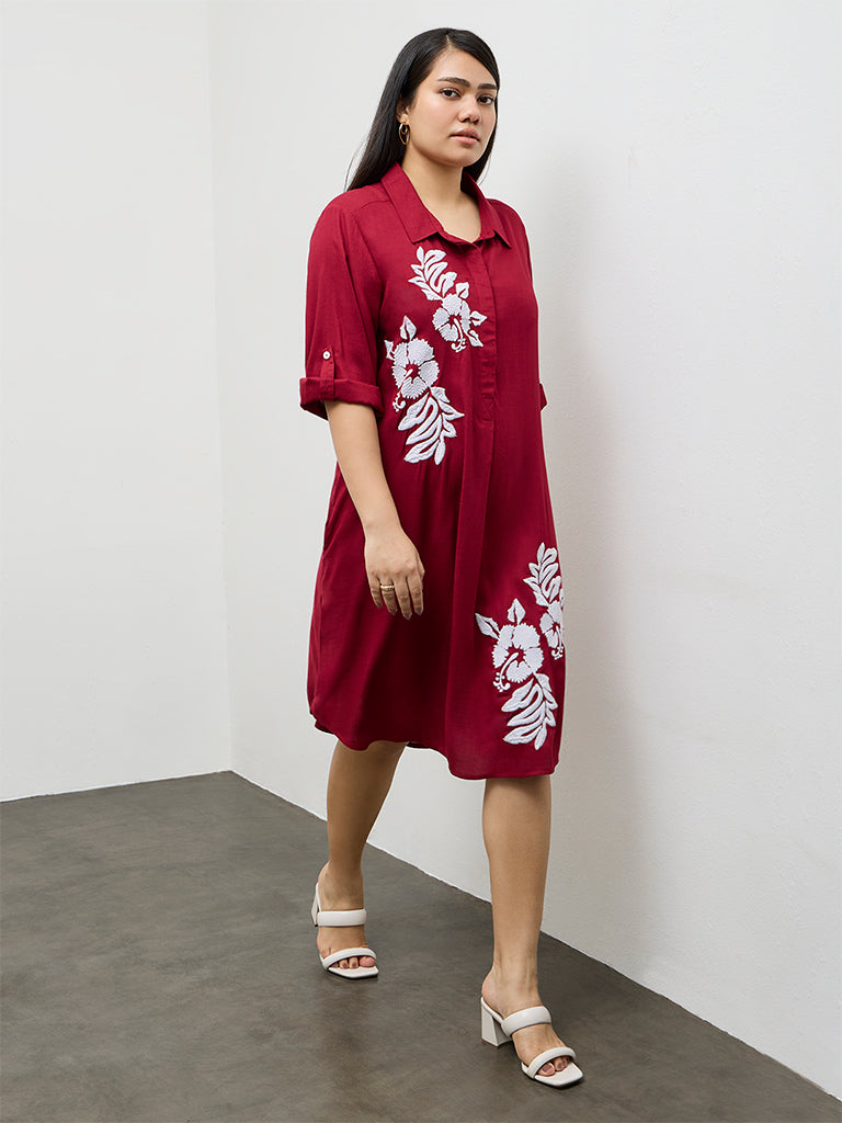 Gia Red Floral Embroidered A-Line Dress